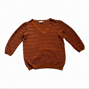 𝅺VINTAGE CLEO PETITES V-Neck Pointelle Sweater Size Large Light Brown